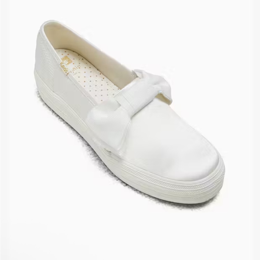Kate Spade X Keds White Triple Decker Slip-On Satin Bow Platform Sneaker Bridal